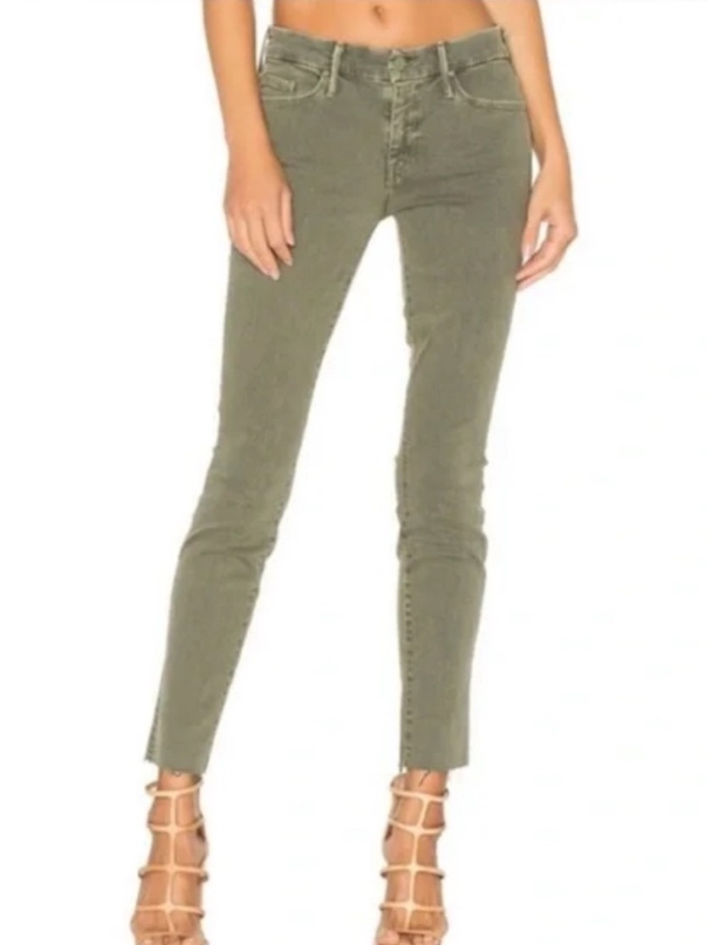 Mother High Waisted Looker Ankle Jeans Fray Jeans in Military Green First Move